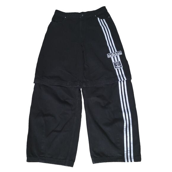 NWOT Adidas Adibreak Denim Two-In-One Jeans Womens 32 Black White Baggy Skater - Picture 3 of 16